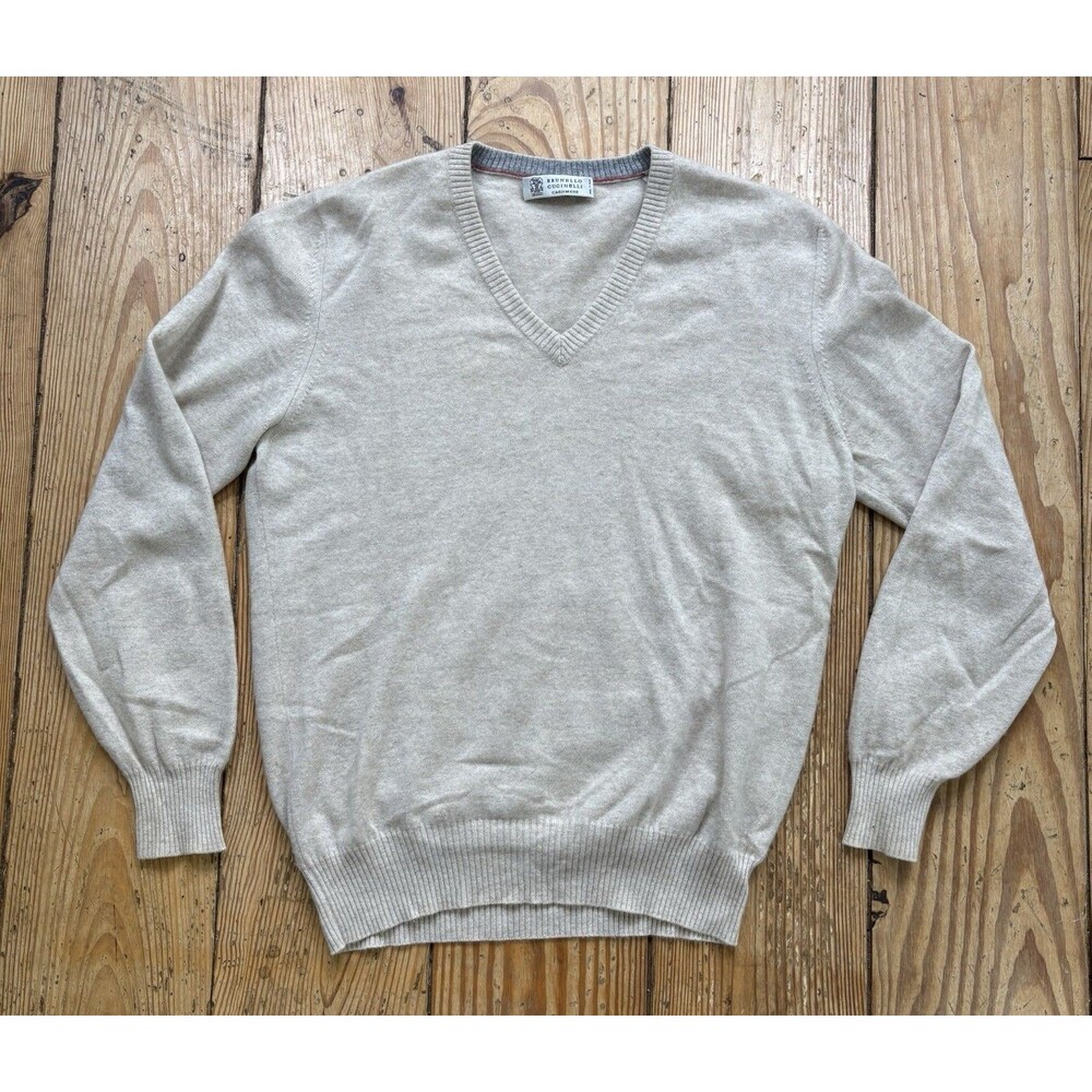 Brunello Cucinelli 100% Cashmere V Neck Sweater Made In Italy Mens Size Med Tan